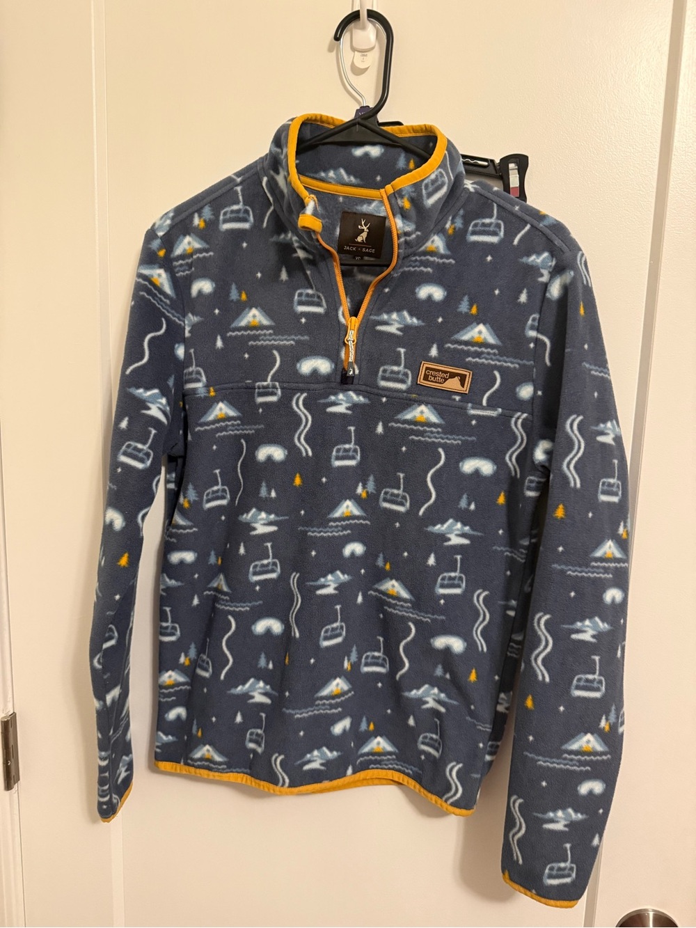 Men's Navy Mountain-Print Performance Fleece Half-Zip Jacket